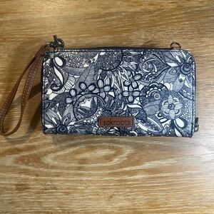 Sakroots Artist‎ Circle  Clutch Wallet Blue White Floral Mosaic Wristlet